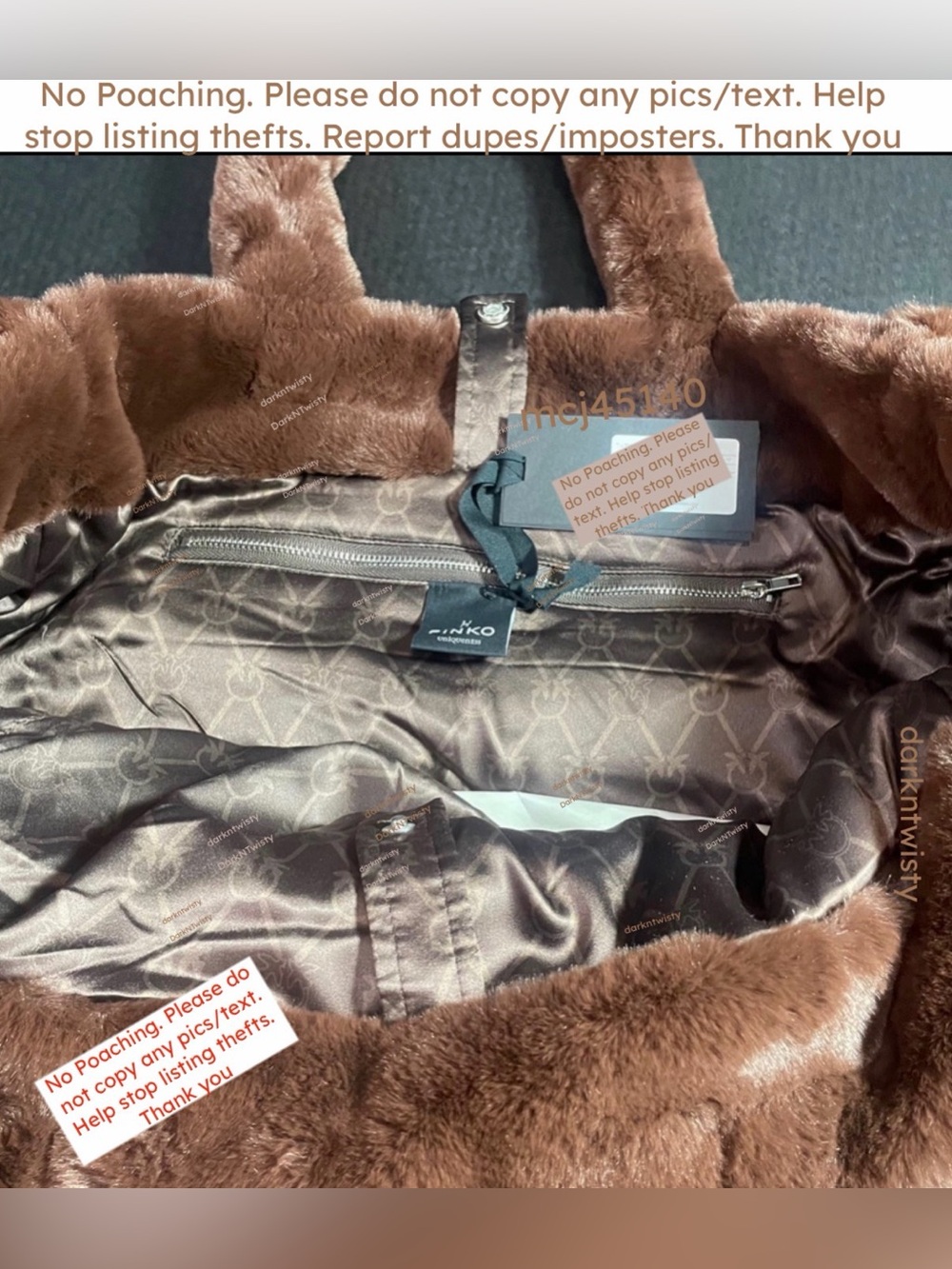 LUSCIOUS GREAT GIFT!! BNWT Pinko Debossed faux fur plush tote brown PRICE FIRM - Picture 12 of 16